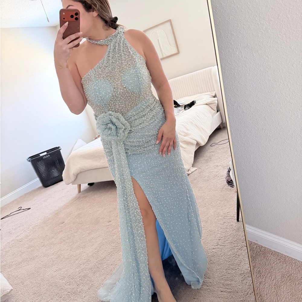 Catwalk couture Elegant Blue One-Shoulder Dress